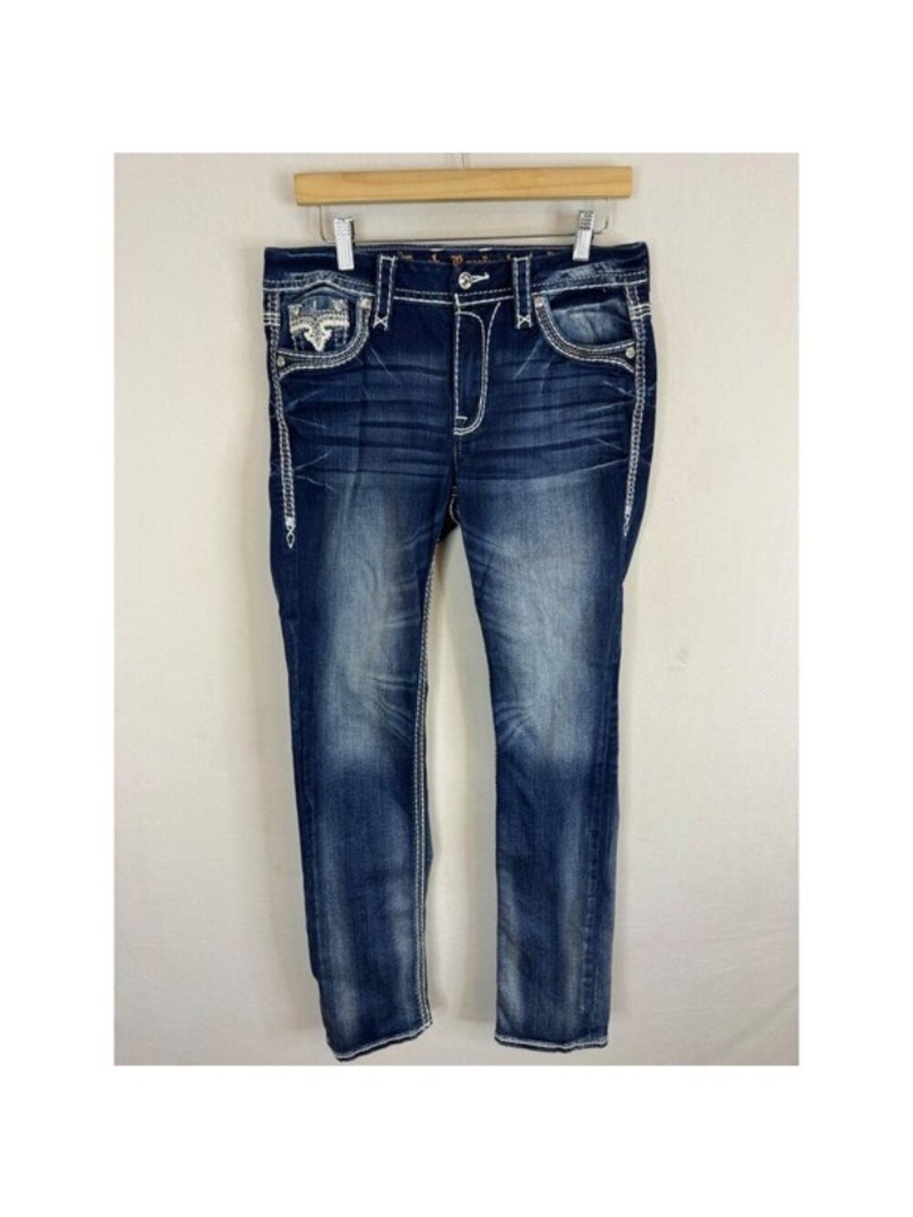 Rock Revival Marilu Straight Leg Jeans Dark Wash Embroidered Size 29X34